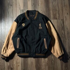 Swingster Atlanta 1996 Olympics Official Sponsor Varsity Jacket Mens L Black Tan
